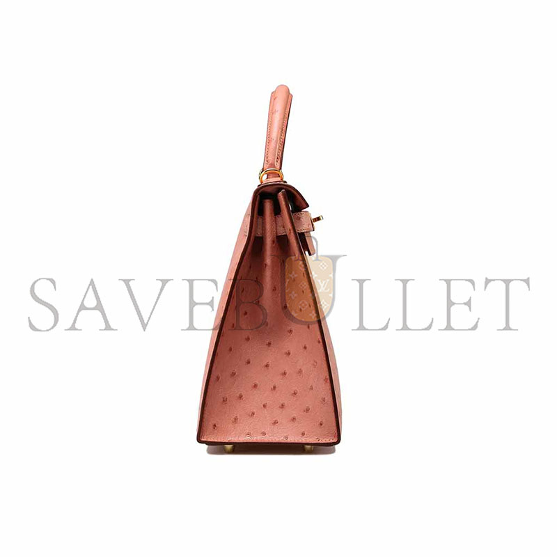 HERMÈS MASTER KELLY 25 OSTRICH CERAMIC PINK GOLD HARDWARE (25*17*7cm)